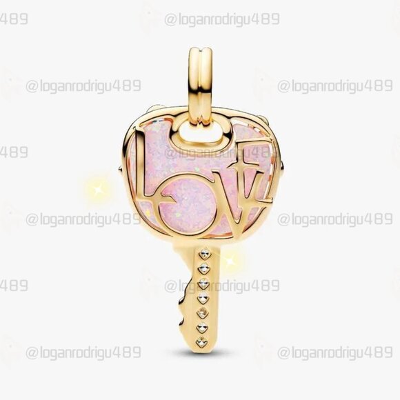 Pandora Opalescent Pink Love Key Large Dangle Charm - Picture 2 of 6